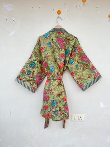 Kimono con Estampado de Dibujos Animados para Mujer, Suave y Transpirable, 100% Algodón, Camisones de Verano Hechos a Mano, Cuello en V, Cintura Elástica, Largo Completo - Product Image 2