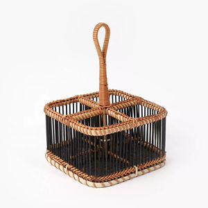 Elegante Cesta de Bambú y Ratán para Cubiertos, Cesta con Compartimentos y Asa para Utensilios de Cocina - Product Image 1