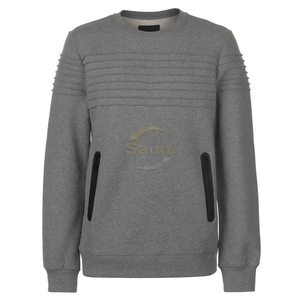 Sweat-shirt à col rond gris pour homme, 100% coton, écologique, à manches longues, avec poches zippées, coupe décontractée, style classique - Product Image 3