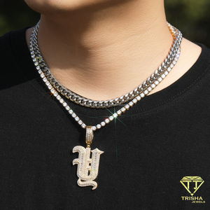 Luxury Personalized VVS Moissanite Diamond Custom <b>Initial</b> Pendant <b>Necklace</b> 925 Sterling <b>Silver</b> Cuban Link Chain Iced Out Letter - Product Image 1