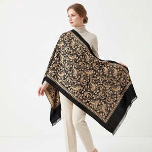 Wholesale Women Acrylic Jacquard <b>Shawl</b> Paisley Floral Embroidered 270g Winter Fashion OEM ODM Custom - Product Image 1