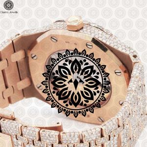 Montre de luxe pour homme Charm Jewells, boîtier en acier inoxydable, lunette sertie de diamants, mouvement mécanique, cadran de 40 mm, résistance à l'eau 10 bars - Product Image 4