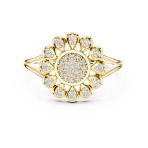 Anillo de Oro Amarillo con Racimo Floral de Diamantes, Bañado en Rodio, con Piedra Natural, para Mujer - Product Image 4