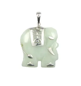 Fabrik Großhandel 925 Sterling Silber Natur grün Jade Jadeit Elefant Anhänger