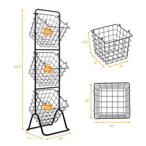 Adjustable Heights 3-Tier Wire Fruit Basket <b>Stand</b> Premium <b>Stand</b> for Displaying Fruits and <b>Vegetables</b> - Product Image 5