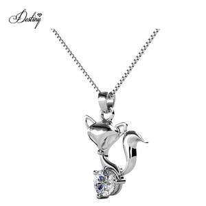 सुंदर लोमड़ी पशु आकर्षण पेलेंट डेसिनी को स्वारवोव्स्की क्रिस्टल सिल्वर 925 नेकलेस से अलंकृत किया गया - Product Image 3