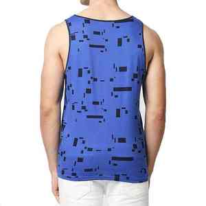 Camiseta sin mangas de poliéster 100% para hombre, con logo personalizado al por mayor, talla grande, para entrenamiento, fitness y deporte, color azul. - Product Image 4