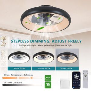 20\" Modern Smart LED <b>Ceiling</b> Fan <b>Light</b> Black with APP <b>Remote</b> <b>Control</b> Dimmable Adjustable Color Temperature - Product Image 2