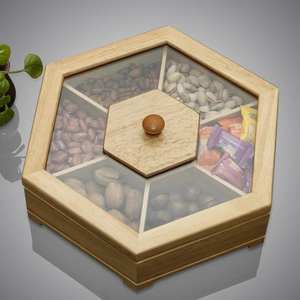 Boîte de rangement en bois artisanale moderne de luxe pour fruits secs et épices avec compartiments, boîte en carton personnalisée avec couvercle - Product Image 1