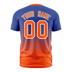 เสื้อเบสบอลแบบซับลิเมชั่นสั่งทำพิเศษสำหรับผู้ชาย แขนสั้น ไม่มีปก สีไล่ระดับน้ำเงินส้ม ระบายอากาศได้ดี ผลิตจากโพลีเอสเตอร์ 100% ขายส่งสำหรับกีฬา - Product Image 2
