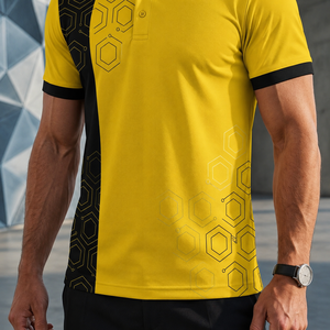 Camiseta Polo Sublimada Personalizada para Hombre, Manga Corta, Secado Rápido, Informal, Amarilla y Negra con Estampado - Product Image 4
