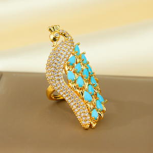 Anillo de Cisne con Circonitas de Moda de Dubái, Chapado en Oro de 21k, Anillos de Cobre para Novia con Diseño de Pavo Real, Joyería para Mujer para Fiestas - Product Image 4