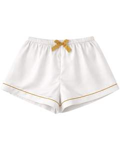 Conjunto de pijama de satén blanco y dorado personalizado para mujer, conjunto de dos piezas con botones y manga corta, ropa de dormir, conjunto de pantalones cortos para estar en casa. - Product Image 3