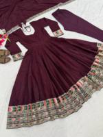 Pakaian etnik India Georgette berat desain bordir bekerja gaun Anarkali panjang dengan pekerjaan bordir mewah Dupatta pirewas