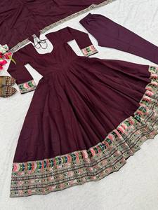 Ethnic Indian Wear Heavy Georgette Embroidery Design Work Long Anarkali Gowns with Fancy Embroidery Work Dupatta Pishwas - Product Image 4
