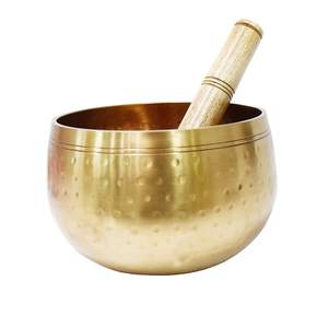 Bol chantant en laiton avec marteau en bois pour la méditation, la relaxation et la guérison sonore (yoga) - Product Image 4