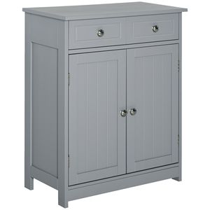 Mobiletto Compatto Tradizionale Autoportante per Bagno con 2 Cassetti, Pomelli in Metallo, Base Rialzata, Soluzione di Stoccaggio in Legno MDF Grigio - Product Image 1