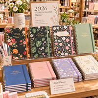 Agenda hebdomadaire et mensuel personnalisé à couverture rigide florale A5, carnet à spirale avec bande élastique, papier offset, usage bureautique