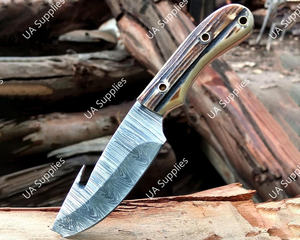 Cuchillo de Camping de Acero de Damasco de 8 Pulgadas con Hoja Fija Tipo Drop Point y Gancho para Pescar, Mango de Cuerno de Ciervo, Venta al por Mayor, Soporte OEM/ODM, MOQs Bajos - Product Image 2