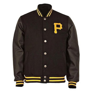 Blouson Bomber Unisexe Pittsburgh P Logo Baseball Varsity Pirates Noir en Toile Respirant Style Décontracté Streetwear Tendance - Product Image 1