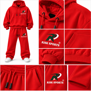 <b>Red</b> <b>Women</b> <b>Hoodie</b> and Sweatpants Set Loose Fit Jogger Tracksuit Casual Streetwear Sweatshirt Outfit 100% Cotton Autumn Winter ODM - Product Image 4