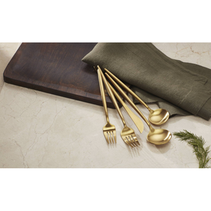 Ensemble de couverts en acier inoxydable doré de haute qualité, 5 pièces, portables, couteau, fourchette, cuillère, finition miroir, légers, à bon prix - Product Image 4