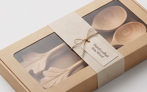 Ensemble de cuillères en bois faites à la main avec manche en forme de feuille, finition mate, écologiques, style minimaliste, pour la cuisine et la salle à manger - Product Image 4