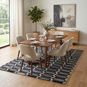 Tapis en laine gris ardoise et bleu marine à carreaux, tissage plat, antidérapant, écologique, tufté à la main, motif tartan minimaliste pour salon et hôtel - Product Image 6
