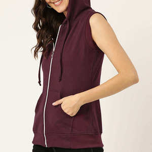 Chaleco de Mujer con Capucha, Sin Mangas, con Cierre, Color Sólido, de Algodón y Fibra de Bambú, Tejido Transpirable, Ropa Casual de Otoño - Product Image 2