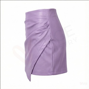 Women Purple PU Leather Mini <b>Skirt</b> High Waist Shiny Solid Wrap Design Sexy <b>Short</b> A Line <b>Skirt</b> - Product Image 3