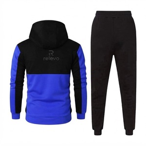 Ensemble de survêtement à capuche 2 pièces pour homme Relevo, bleu et noir, avec blocs de couleur, manches longues, cordon de serrage, décontracté, léger, idéal pour l'été, logo frontal - Product Image 6