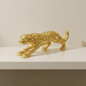 Handgefertigte Messing-Leopardenfigur Geparden-Tierskulptur Gefleckte Wildkatzen-Statue Elegante Tischdekoration für Zuhause und Büro - Product Image 1