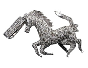 Pendentif en Moissanite blanc plaqué or pour homme en argent sterling style hip hop avec motif cheval - Product Image 2