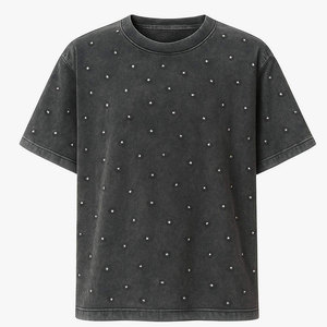 T-shirt noir à manches courtes pour homme avec motif à pois, col rond, coupe décontractée oversize, en jersey de coton tricoté, longueur standard, coupe ample personnalisée - Product Image 4