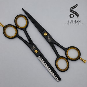 Ciseaux à cheveux professionnels SUBHAN, 5,5 pouces, en acier inoxydable, ciseaux de barbier manuels pour salons de beauté avec vis dorée - Product Image 3