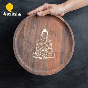 Custom Print Handmade Wood Rectangle Serving Tray Hamsa Hand Engraving Bohemian Design <b>Desk</b> Tableware Single Multifunction - Product Image 2