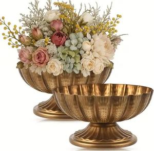 Antique Brass Flower Pot with Circular <b>Shell</b> Pattern Classic Design for Indoor Plants Durable Decorative Planter - Product Image 2