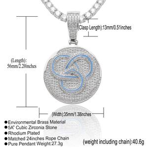 Unisex Rhodium Plated Cubic Zirconia Pendant Necklace With <b>Rope</b> <b>Chain</b> Hiphop Style 24 Inches Pave Setting Brass Jewelry for Sale - Product Image 1