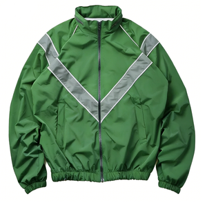 <b>Men's</b> <b>Black</b> Windproof Racer <b>Jacket</b> With Gray V-Stripe Zipper Front Sporty Style Autumn Wear - Product Image 4