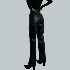 Women Genuine Leather Sexy High Waist Pants Girls Real Sheep Pure Leather Leggings Tights <b>Flared</b> bottom Gothic Trouser - Product Image 3