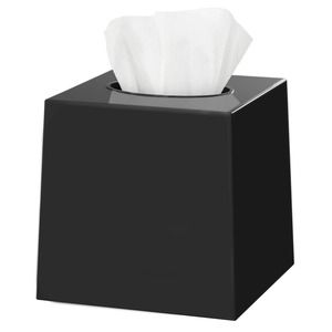 Elegante Cubo Dispensador de Pañuelos Cuadrado de Acrílico Negro Brillante para Hogar y Oficina Modernos - Dispensador de Pañuelos Cuadrado Negro Minimalista y Elegante - Product Image 1