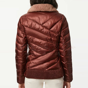 Veste matelassée pour femme avec col en fausse fourrure, manches longues, vêtement d'extérieur d'hiver, couleur unie, fermeture éclair - Product Image 3