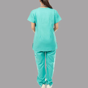Ensemble de tenues médicales personnalisées en gros pour femmes : Blouse à col en V à manches courtes et pantalon cargo, vêtements d'hôpital extensibles - Product Image 6