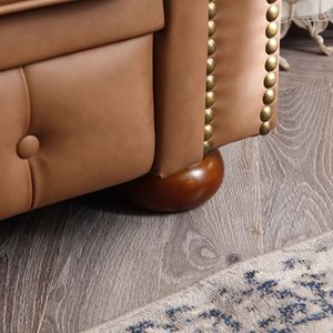 Classico divano in ecopelle marrone Chesterfield per soggiorno - Product Image 5