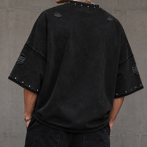 Fournisseur en gros T-shirt pour homme oversize style punk gothique avec motif tête de mort, noir, col rond, manches courtes, streetwear - Product Image 5