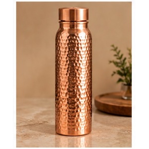 Aesthetic <b>Copper</b> <b>Water</b> <b>Bottle</b> With Diamond Hammered Finish Portable Drinkware For Travel Modern Design Style Lids Included - Product Image 3