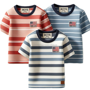 Tendance Casual Styles T-shirts à rayures en tricot léger pour enfants O-Neck V-Neck Manches courtes Stripes Prints Summer Cotton T-Shirt Boys - Product Image 4