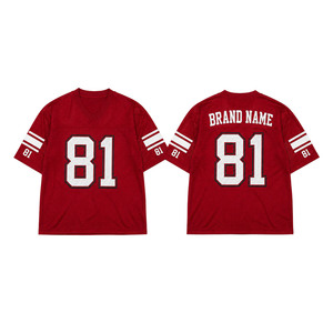 Custom Trendy Tackle Twill Applique Embroidery Oversized American Football Jersey Open Hole Mesh Polyester <b>Hip</b> Hop Casual Shirts - Product Image 4
