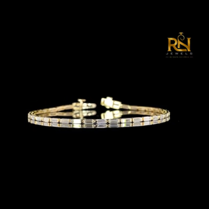 Baguette Cut Lab Grown Diamond Tennis Bracelet Modern Eternity Link Bracelet 9K 14K 18K <b>Solid</b> <b>Gold</b> Fine Jewelry - Product Image 5
