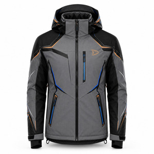 Veste de ski pour homme, gris et noir, à blocs de couleur, à capuche, imperméable, isolée synthétiquement, Gore-Tex, fermeture éclair - Product Image 1